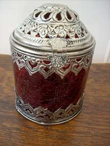 METAL DECORATED GLASS CANISTER. HANDCRAFTED.