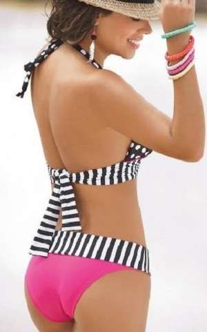 SUMMER 2016 BEACH SWIMWEAR POLKA DOT BIKINI BLACK & PINK