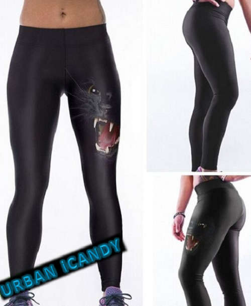 Lady YOGA Workout Gym Print Leggings Black Panther