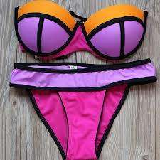 Sexy Women Summer Beach Push-Up Padded Bikini Set Swimsuit Swimwear Block colour
