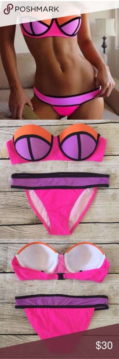 Sexy Women Summer Beach Push-Up Padded Bikini Set Swimsuit Swimwear Block colour