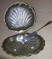 Antique Silver Plated Caviar Dish with Glass Insert and Knife