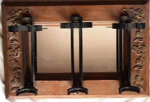 Three Bottle Wall Mounted Holder With Mirror (Wooden Finish)