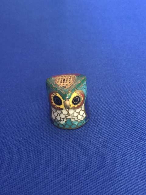 Chinese Vintage Cloisonne Enamel Owl Head Thimble