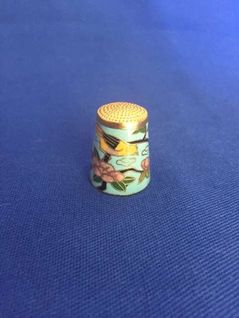 Cloisonne Enamel Thimble - Bird and Flowers