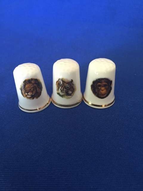 Fine Bone China Thimbles: Tiger, Lion & Ape - Set of 3