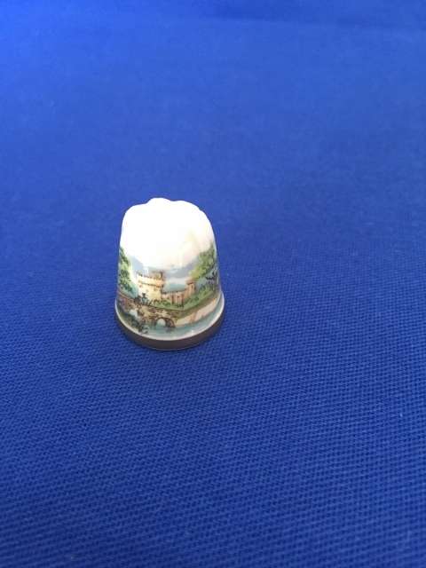 Bone China Thimble - Castle and River Scene (Longton Hall)