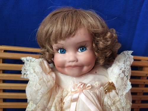 Vintage Porcelain Doll - Girl on a Bench