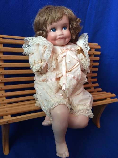 Vintage Porcelain Doll - Girl on a Bench