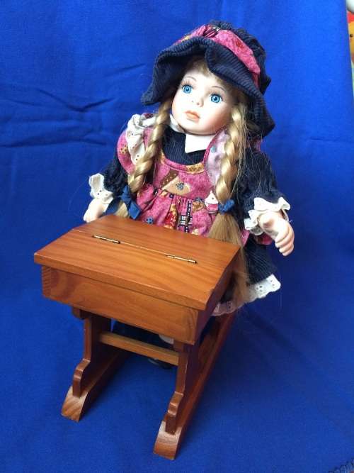 Vintage Porcelain Doll - Girl at a Desk