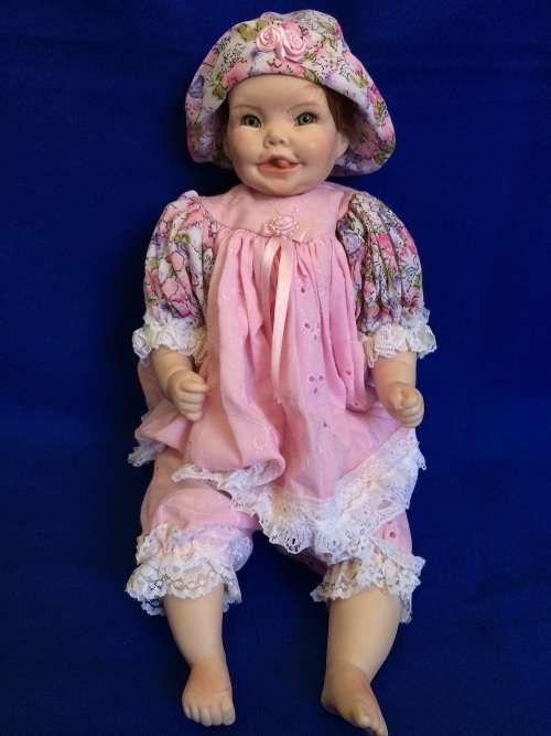 Vintage Porcelain Doll - Floral and Pink Doll
