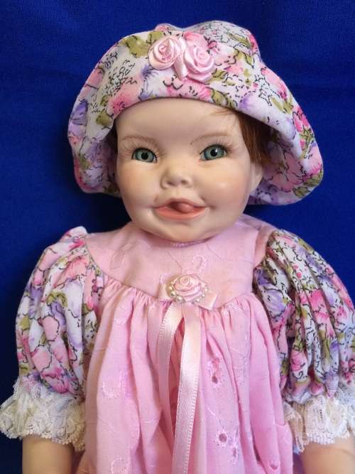 Vintage Porcelain Doll - Floral and Pink Doll
