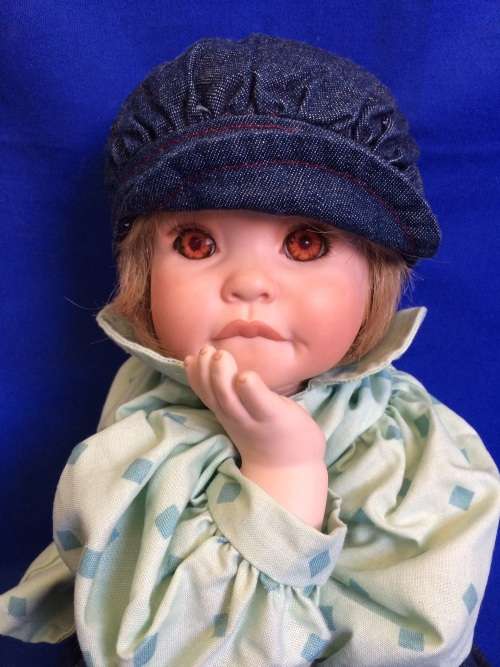 Vintage Porcelain Doll - Green and Denim Doll