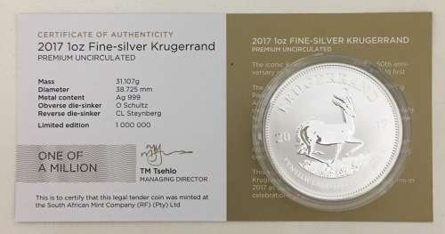 2017 1Oz Silver Premium Uncirculated Krugerrand