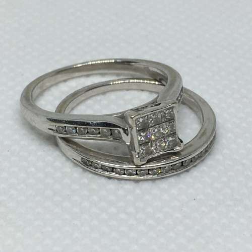 10ct White Gold & Diamond Ladies Ring + Band