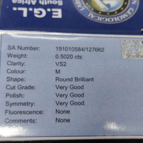 0.502 Ct Round Brilliant Natural Diamond