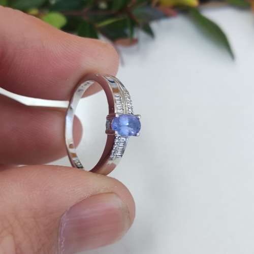 Blue Apatite and Diamond Ring #1031