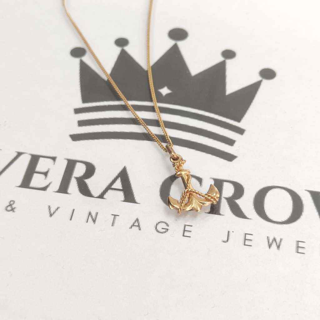 Solid Gold Necklace & Anchor Pendant #cc006