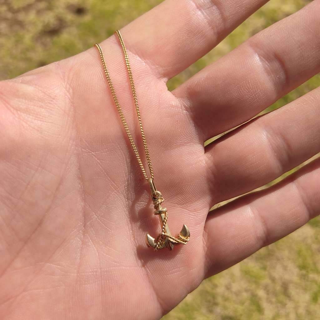 Solid Gold Necklace & Anchor Pendant #cc006
