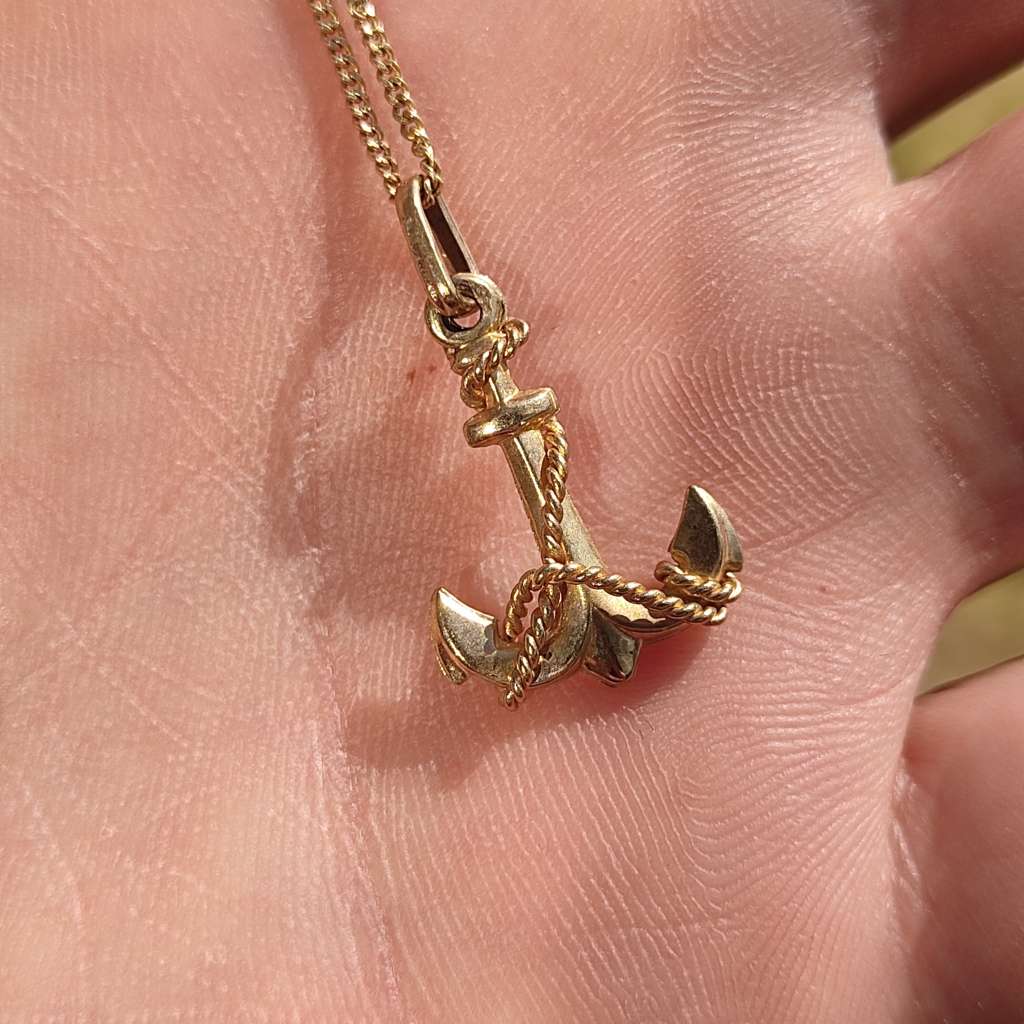 Solid Gold Necklace & Anchor Pendant #cc006