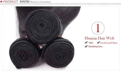 Brazilian Straight Human Hair Bundles with Closure (16, 18, 20 + 16 closure)