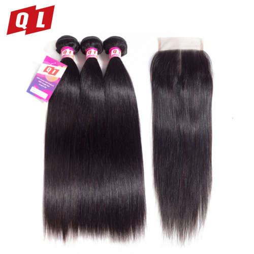 Brazilian Straight Human Hair Bundles with Closure (16, 18, 20 + 16 closure)