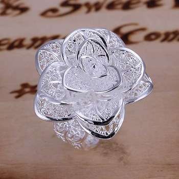 925 SILVER PLATED BIG ROSE RING- RESIZEABLE