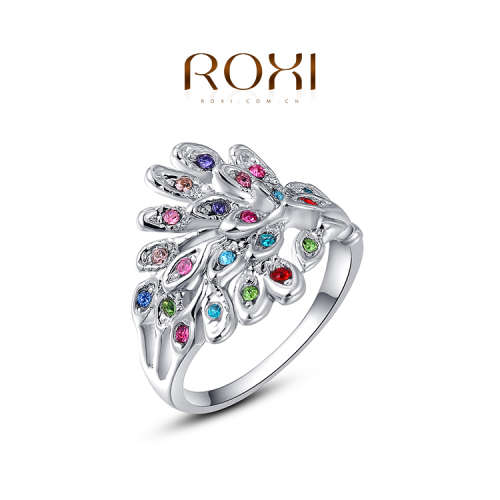SILVER PLATED ROXI FEATHER RING WITH COLORFUL RING------SIZE 6