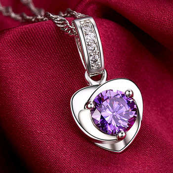 SILVER PLATED HEARTH NECKLACE WITH PURPLE AMETHYST