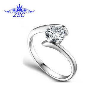 SILVER PLATED ENGAGEMENT RING WITH SILVER STUD-SIZE 7
