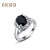 SILVER PLATED ROXI RING WITH A OVAL SHAPED BLACK STONE AND SILVER RHINESTONES-SIZE  5