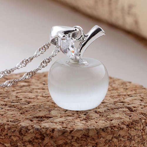 SILVER PLATED CLEAR GLASS APPLE NECKLACE