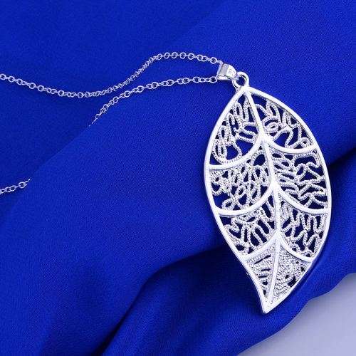 925 SILVER PLATED LEAFY HOLLOW NECKLACE