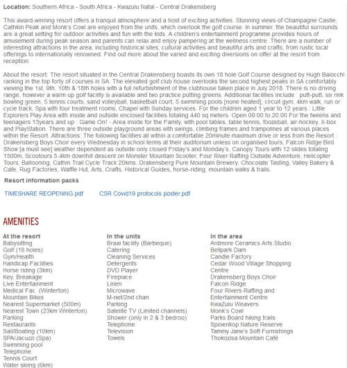 TIMESHARE TO LET AT DRAKENSBURG - Champagne Sports Resort - 15 Feb 2021 to 19 Feb 2021