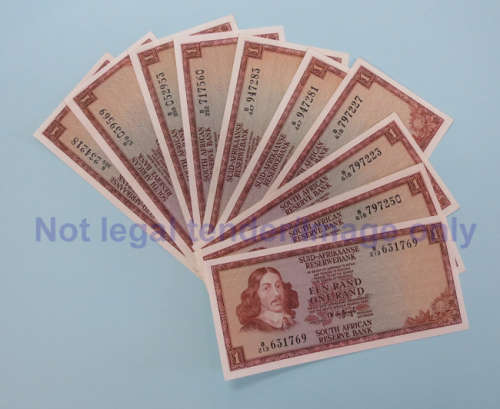 10 x TW De Jongh R1 Banknotes **2nd Issue (1973)**  AU-UNC