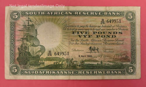1946 De Kock FIVE POUNDS 1st Issue *R1 START*