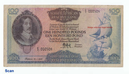 RARE 1952 De Kock 100 POUNDS *Low Number* R1 START!!