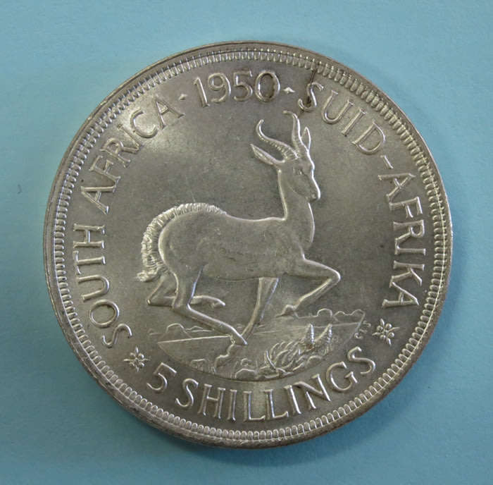 1950 South Africa SILVER 5 Shillings Coin