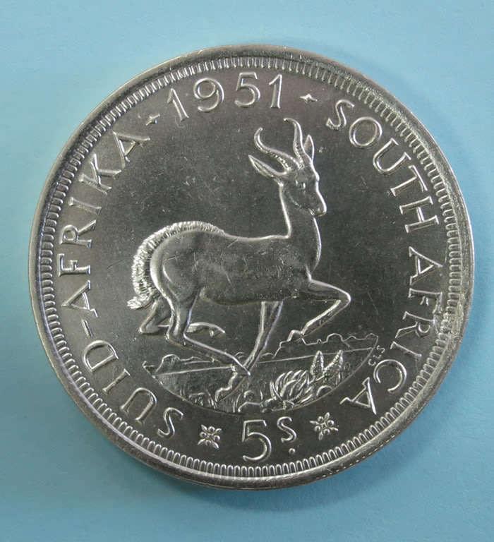 1951 South Africa SILVER 5 Shillings Coin