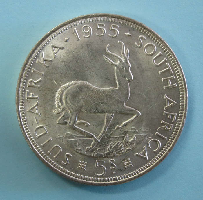 1955 South Africa SILVER 5 Shillings Coin