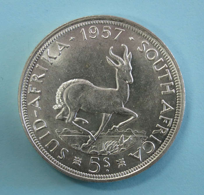1957 South Africa SILVER 5 Shillings Coin