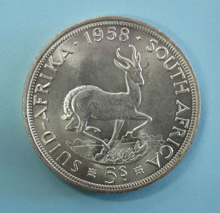 1958 South Africa SILVER 5 Shillings Coin