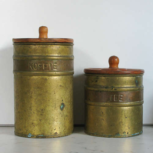 VINTAGE BRASS AND COPPER TINS - TEE/KOFFIE