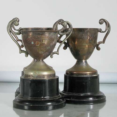 3 SMALL SILVER PLATED TROPHIES