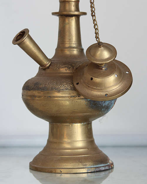 LARGE VINTAGE BRASS INDIAN HOOKAH - TOBACCO WATER PIPE