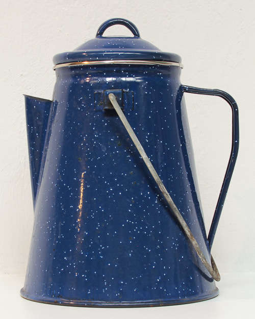 VINTAGE BLUE ENAMEL SPATTER WARE COFFEE PERCULATOR