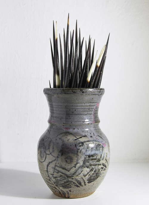 ABSTRACT POTTERY  VASE WITH QUILLS