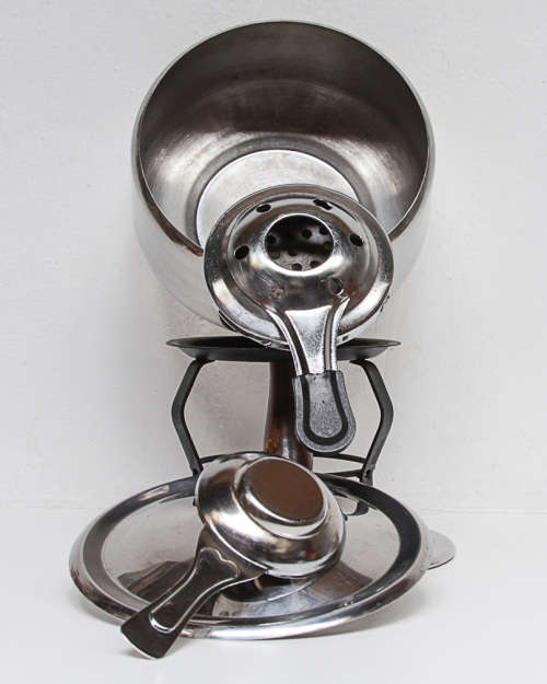 RETRO STAINLESS STEEL FONDUE SET WITH BOOK AND FORKS, 1 LOT