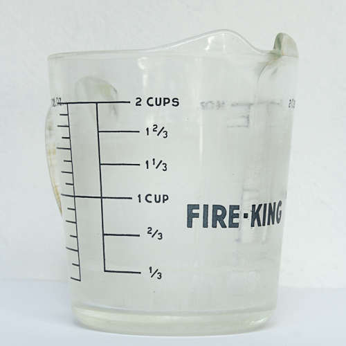 TWO VINTAGE FIRE-KING 2 CUP JUGS, 1 LOT