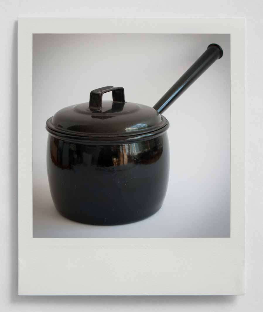 GOOD OLD BLACK ENAMEL SAUCEPAN / POT